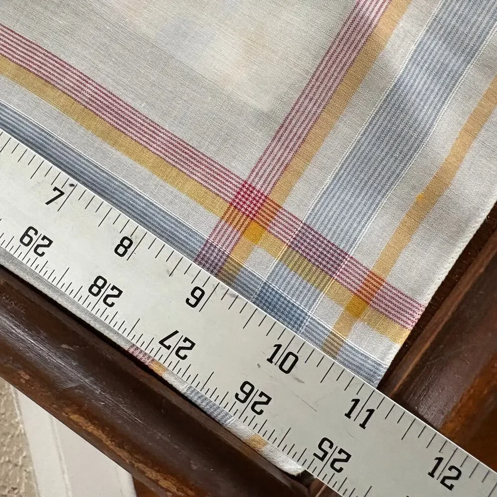 Vintage Plaid Cotton Handkerchief Set Blue Yellow Red 11x11